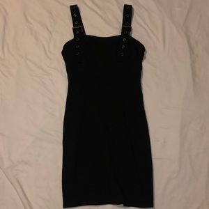 black tight mini dress with buckle straps size S